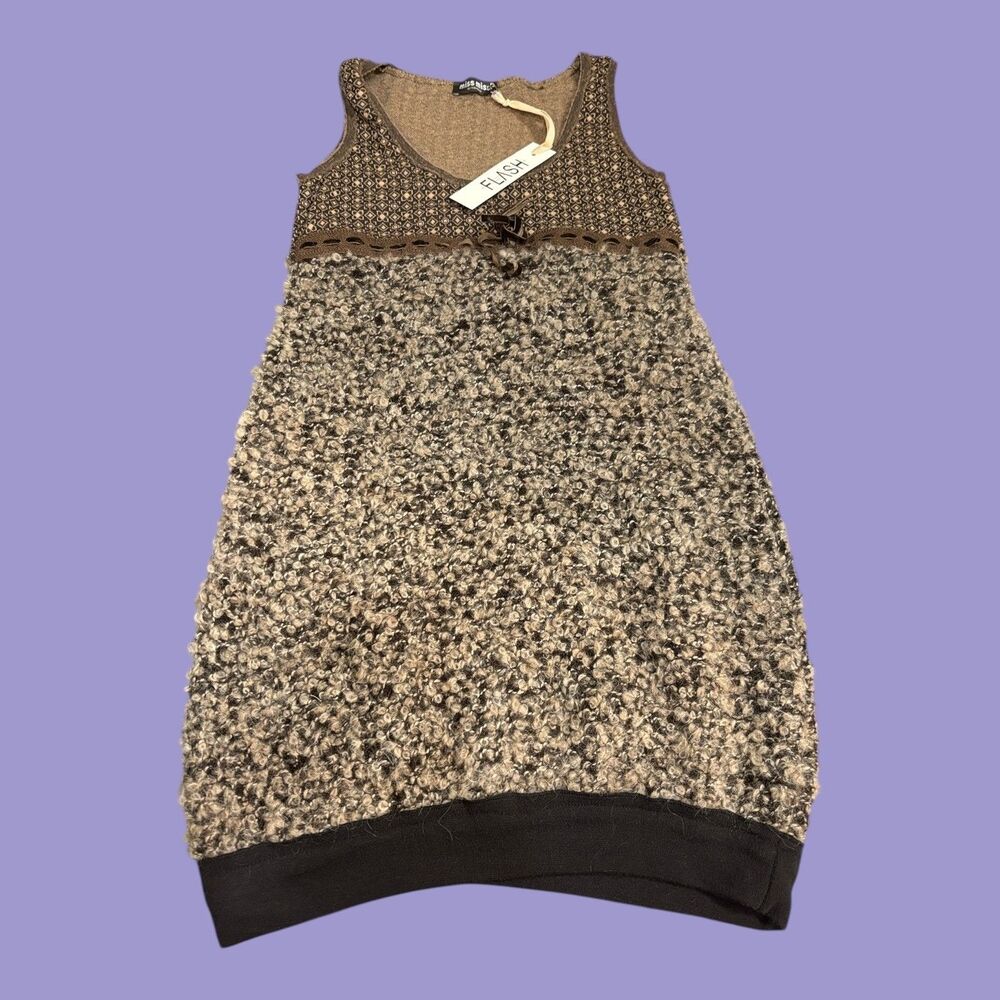 Miss Miss by Valentina Tank Dress Womens Size Small Brown Fuzzy Goth Fairy